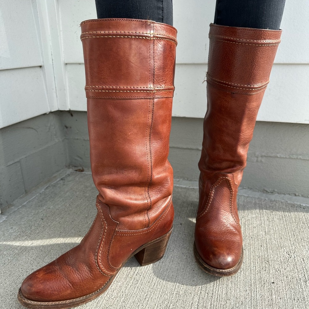 Frye Jane Brown Leather Boot Size Extended Calf